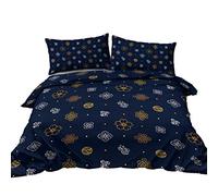 BlessLiving Japanese Oriental Style Bedding Set Gold White Asian Floral Elements Print Duvet Cover Navy Blue 3 Piece Bed Quilt Cover with 2 Pillow Shams, King Size