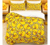 BlessLiving Kids' Duck Double Duvet Cover Set: Premium Brushed Microfiber Yellow Rubber Duck Double Bedding - 3-Piece Comfy Ducky Bedding Quilt Cover Set for Teens Boys Girls Bedroom