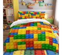 BlessLiving Kids' Duvet Cover Set: Premium Brushed Microfiber Building Blocks Bedding Set - 3-Piece Comfy Single Quilt Cover for Teens Boys Girls Bedroom