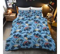 BlessLiving Kids' Duvet Cover Set: Premium Brushed Microfiber Monster Truck Cars Bedding Set - 3-Piece Comfy Cute Vehicles Pattern Single Quilt Cover for Teens Boys Bedroom