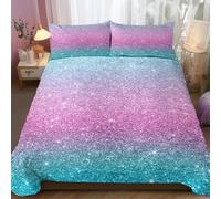 BlessLiving Kids Girls Colorful Glitter Bedding Duvet Covers Set Single: Cute Soft Zipper Pink and Purple Pastel Rainbow Bed 3 Piece Quilt Covers and Pillowcases Small Mildly Cosy Bedroom Decor