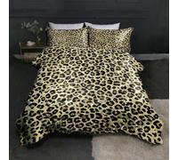 BlessLiving Leopard Animal Satin Double Bedding Set Modern Cheetah Pattern Silk Duvet Cover 3 Piece Gold Brown Ultra Soft Silky Quilt Cover with 2 Pillow Shams for Women Men