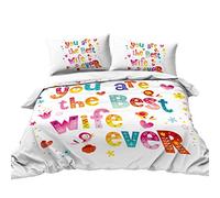 BlessLiving Love Duvet Cover 3 Piece Set You Are The Best Wife Ever Quote Phrase Double Bedspread Bedding Modern Bedroom Room Decor