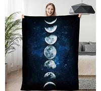 BlessLiving Lunar Eclipse Flannel Blanket Moon Phases Throw Blanket Dark Blue Celestial Fleece Blankets Cozy Fuzzy Warm Blankets 60"x80"