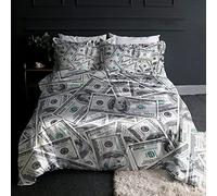 BlessLiving Luxury and Silky Duvet Cover One Hundred Dollar Bill Pattern Bedding Sets Money Pattern Printed 3 Piece Soft Luxury and Silky Quilt Cover 2 Pillowcases (King Size)