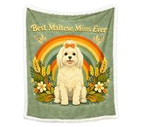 BlessLiving Maltese Mom Throw Blanket, Boho Rainbow Floral Sherpa Blanket for Dog Lovers, Present for Dog Mom Women, Cozy Pet Decor for Living Room, Bedroom 130X150 cm