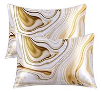 BlessLiving Marble Pillowcase Satin Pillowcase for Hair and Skin Gold and White Marbled Pillowslip Modern Pillow Cover Envelope Set of 2 Soft and Cozy (King(20''x40''))
