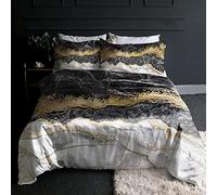 BlessLiving Marble Satin Double Bedding Sets Black White Gold Foil Marble Duvet Cover Set Abstract Marbled Quilt Cover 3 Pieces 1 Silky Duvet Cover 2 Pillowcases with Zipper Closure