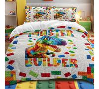 BlessLiving Master Builder Dinosaur Quilt Cover Brick Duvet Set Single | Microfiber; Soft; Bedding; Bedroom; Kids; Boys; Girls; Master Builder Dinosaur Duvet Single Brick; Cover; Set; Size