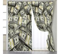 BlessLiving Money Design Window Drapes 3D Modern One Hundred Dollars Print Vintage Window Treatment Sets for Living Room, 1 Panel, 42" W x 63" L, Rod Pocket