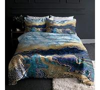 BlessLiving Navy Blue and Gold Foil Silky Duvet Cover Set Watercolor Marble Satin Bedding Sets Soft Modern Comforter Cover King Size 3 pcs (1 Duvet Cover + 2 Pillowcases)