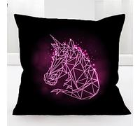 BlessLiving Neon Unicorn Cushion Cover 3D Hipster Animal Pillowcase Purple Pink Unicorn All Season Cushion Case for Room Bedroom Room Sofa Chair Car, (18x18 inch)