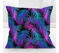 BlessLiving Palm Leaf Cushion Cover Neonl Tropical Leaves on Black Throw Pillow Cases Girly Modern Pillow Cover Pink Teal Purple and Blue (18x18 inch)