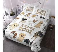 BlessLiving Puppy Bedding for Girls I Love Dogs Bedding Sets Pug Corgi Shiba Dog Print Duvet Cover for Kids Boys 3 Piece Cute Animal Bedspread (King)