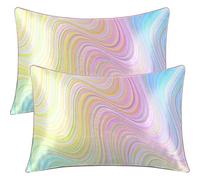 BlessLiving Rainbow Marble Satin Pillowcase for Hair and Skin Silky Soft Pillow Cover - Set of 2 Pack Pillow Case with Envelope Closure, Pastel Yellow Turquoise, Queen(20''x30'')