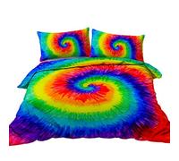 BlessLiving Rainbow Tie Dye Bedding Colorful Tie Dyed Duvet Cover Set 3 Piece Boho Hippie Bedding Sets Orange Blue Green Psychedelic Swirl Pattern Printed Quilt Cover for Boys Girls (Double)