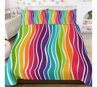 BlessLiving Rainbow Waves Print 3-Piece Bedding Duvet Cover Set Double - Contemporary Comforter Cover - Zipper Closure Funky Hipster Print (1 Duvet Cover & 2 Pillowcases)
