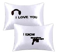 BlessLiving Satin Gun Pillowcase, 2 Pack Silky Pillow Cases for Girlfriend, Boyfriend, Wife, Husband, I Love You I Know, Soft Silk Funny Pillow Cover with Envelope Closure (King(20''x40''))