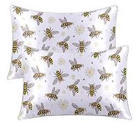 BlessLiving Satin Pillowcase Bee Animal Pattern Print Pillow Cases Set of 2 Bedding Pillowslip Envelope Closure Cute Pillow Cover for Hair and Skin, Standard(20''x26'')