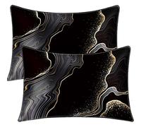 BlessLiving Satin Pillowcase Black Gold Grey Marble Pillow Cases Set of 2 Bedding Pillowslip Envelope Closure Abstract Chic Pillow Cover for Hair and Skin, Standard(20''x26'')