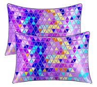 BlessLiving Satin Pillowcases Set of 2 - Blue Purple 3D Geometric Print Pillow Shams for Hair and Skin, Satin Modern Abstract Pillow Covers with Envelope Closure (Standard(20''x26''))
