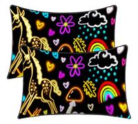 BlessLiving Satin Silk Pillowcase for Hair and Skin, Unicorns Mushroom Pillow Cases Set of 2 Pack Super Soft Kids Pillow Covers with Envelope Closure (Yellow and Black, Standard(20''x26''))