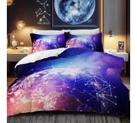 BlessLiving Single Duvet Cover for Boys: Soft Breathable Microfiber Blue Purple Galaxy Stars Bedding Sets for Kids Girls Teen, Outer Space Quilt Cover with Zipper Closure and Matching Pillow Case