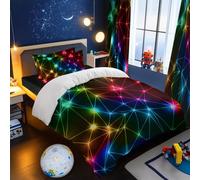 BlessLiving Single Duvet Cover Set: Premium Brushed Microfiber Cosy Bedding for Boys Girls - Triangle Retro Neon Duvet Cover for Kids Teenage Bedroom Accessories