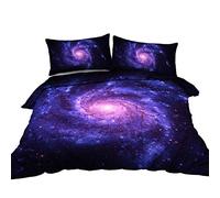 BlessLiving Spiral Galaxy Bedding King Sharpest View of Orion Nebula Duvet Cover Set 3 Piece Solar System Bedding for Boys (Blue and Purple)