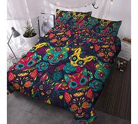 BlessLiving Sugar Skull Red Fox Bedding Colorful Folk Art Duvet Cover Day of The Dead Bedding Sets 3 Pieces Floral Fox Bed Set Halloween House Warming Gifts for Kids Teens (Double)