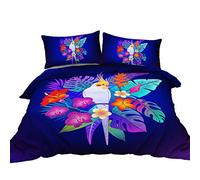 BlessLiving Tropical Macaw Parrot Bedding Turquoise Purple Palm Leaves Exotic Bird Duvet Cover Set 3 Piece Pink Hibiscus Flowers Bed Quilt Cover and Shams Sets (King Size)