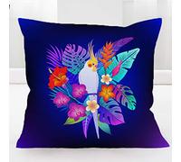 BlessLiving Tropical Macaw Parrot Cushion Cover Turquoise Purple Palm Leaves Exotic Bird Throw Pillow Case Pink Hibiscus Flowers Cushion Case for Room Bedroom Room Sofa Chair Car, (28x28 inch)