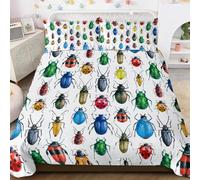 BlessLiving Watercolor Beetles Duvet Cover Cute Modern Insect Bugs Pattern Bedding Set 3 Pieces G hic Nature Art Bedspread for Kids Teens Boys (Double)