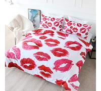 BlessLiving Watercolor Kisses Bedding Cover Fashion Duvet Cover Red Lips Print Bed Set 3 Pieces Women Pop Art Bedding Girl Bedroom Decor Valentine's Day Gifts (Single)