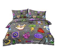 BlessLiving Witch Bedding Sets King for Boys Grey, Magic Witchcraft Symbol Duvet Cover with 2 Pillowcases, Crystal Ball, Spider, Candle, Tarot Card Printed Comforter Cover for Kids Teens Adults