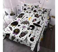 BlessLiving Witchcraft Pattern Bedding Set King Witch Items Duvet Cover Set Halloween Quilt Cover and 2 Pillowcases 3 Piece Ultra Soft and Easy Care Breathable
