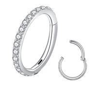 BLESSMYLOVE 18G 9mm Silver-Clear CZ Nose Rings Hoop 316L Surgical Steel Stainless Steel Hinged Segment Rings Lip Rings