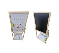 BlessTrade 2 in 1 Wooden Art Easel Board Adjustable Height Whiteboard & Blackboard Double Sided Easel with 54pc Magnetic Accessories Sponge and Marker (Wood, 100 cm)
