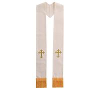 BLESSUME 1PC Clergy Mass Stole Cross Embroidered Wedding Stole, White/Gold 1, One size