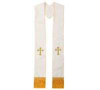 BLESSUME 1PC Clergy Mass Stole Cross Embroidered Wedding Stole, White/Gold 2, One size