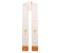 BLESSUME 1PC Clergy Mass Stole Cross Embroidered Wedding Stole, White/Gold, One size
