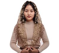 BLESSUME 1pc Women Mantilla Catholic Chapel Veil Lace Church Latin Mass Shawl (Brown)