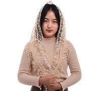 BLESSUME 1pc Women Mantilla Catholic Veil Lace Chapel Triangle Church Latin Mass Shawl (Beige)