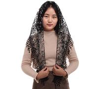 BLESSUME 1pc Women Mantilla Catholic Veil Lace Chapel Triangle Church Latin Mass Shawl (Black)