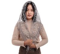 BLESSUME 1pc Women Mantilla Catholic Veil Lace Chapel Triangle Church Latin Mass Shawl (Grey)