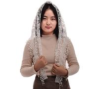 BLESSUME 1pc Women Mantilla Catholic Veil Lace Chapel Triangle Church Latin Mass Shawl (White)