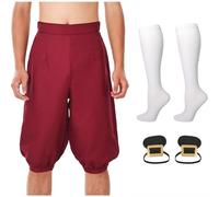 BLESSUME 3pcs Medieval Costume Pants Set, Pirate Viking Trousers Renaissance Fancy Dress Socks Cosplay Shoes Buckle Unisex (Wine Red, S)