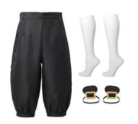 BLESSUME 3pcs Medieval Costume Set, Pirate Viking Trousers Renaissance Fancy Dress Socks Cosplay Shoes Buckle Unisex (Black, 2XL)