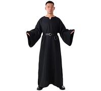 BLESSUME Brown Medieval Wicca Pagan Ritual Robe with a Leather Belt (Black, L)