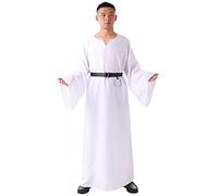 BLESSUME Brown Medieval Wicca Pagan Ritual Robe with a Leather Belt(White, L)